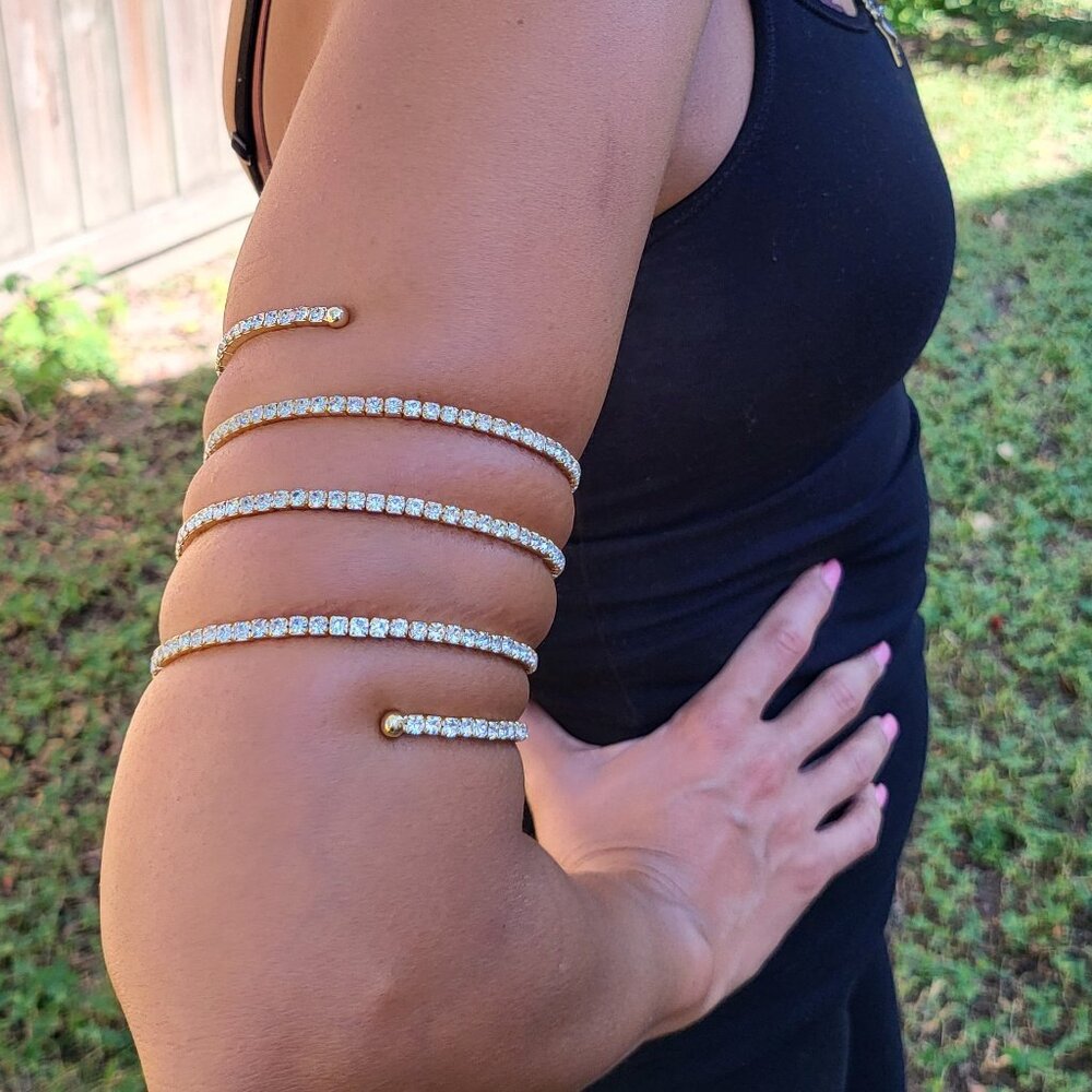Gold Rhinestone 5 Spiral Bridal Party Upper Arm Band bangle Crystal Bracelet